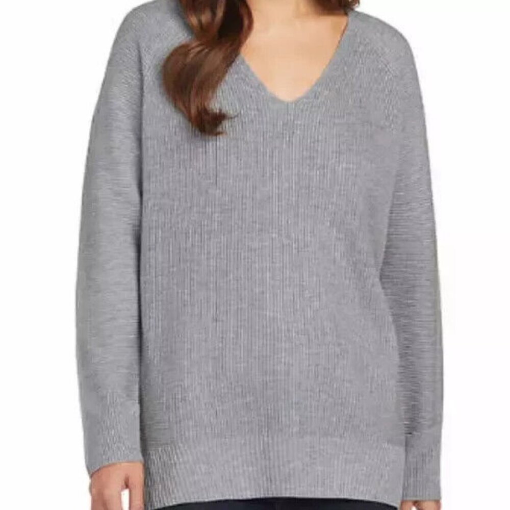 Matty M Women's Plus Size 2X Gray Rib Stitch V Neck Sweater NWT
